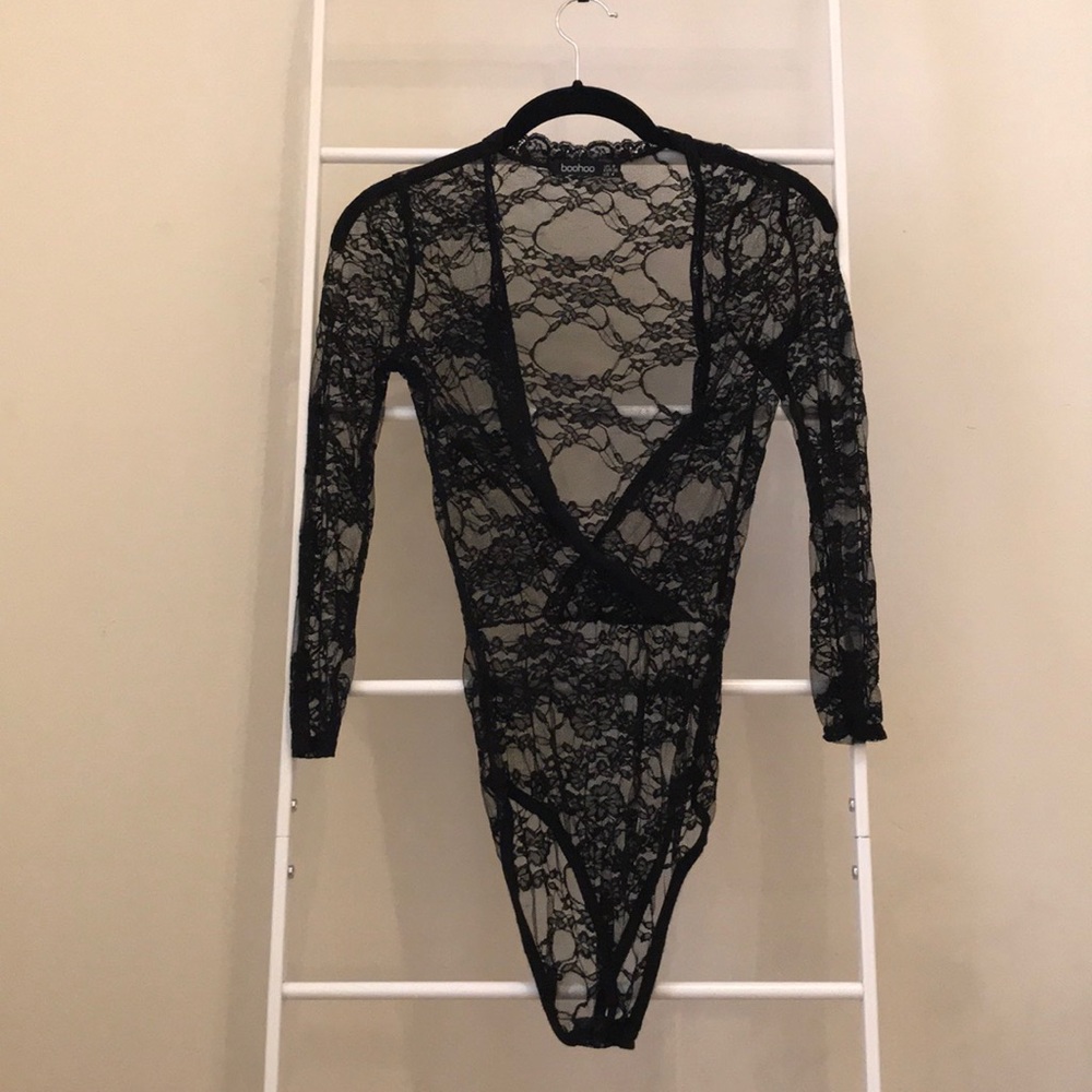 Long sleeve black lace bodysuit